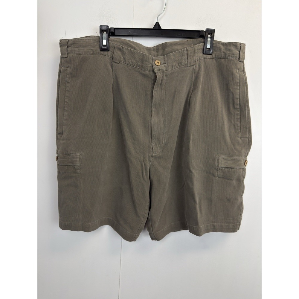 Caribbean Pleated‎ Front Cargo Shorts 100% Silk Striped Mens 40 Olive 9.5"